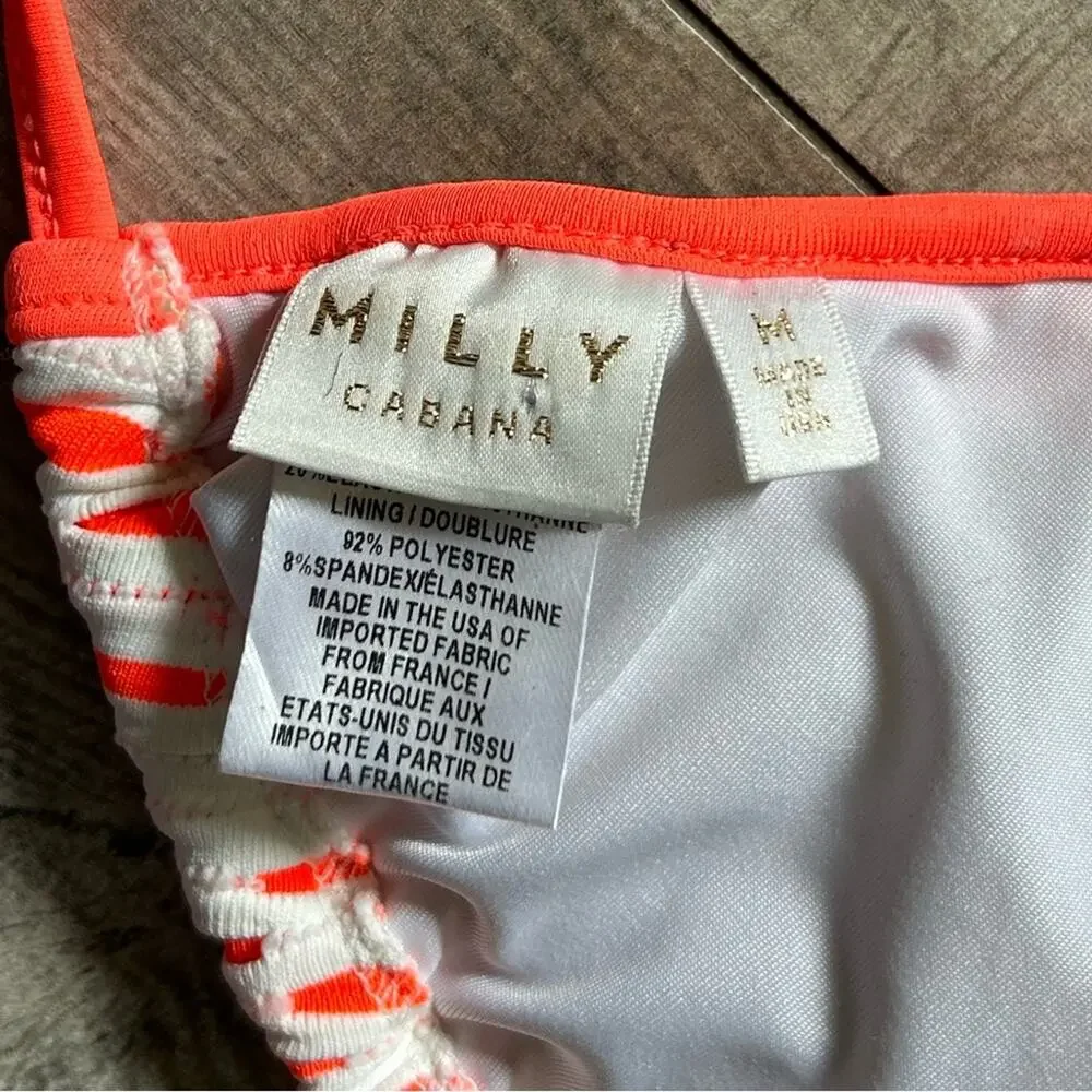 Milly cabana neon orange white “crochet” triangle bikini top sz M swimsuit